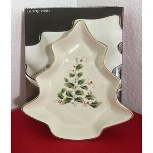 Home for the Holidays  Tree‎ Candy Dish Ivory w/ Gold  Christmas Tree Shape 2003
